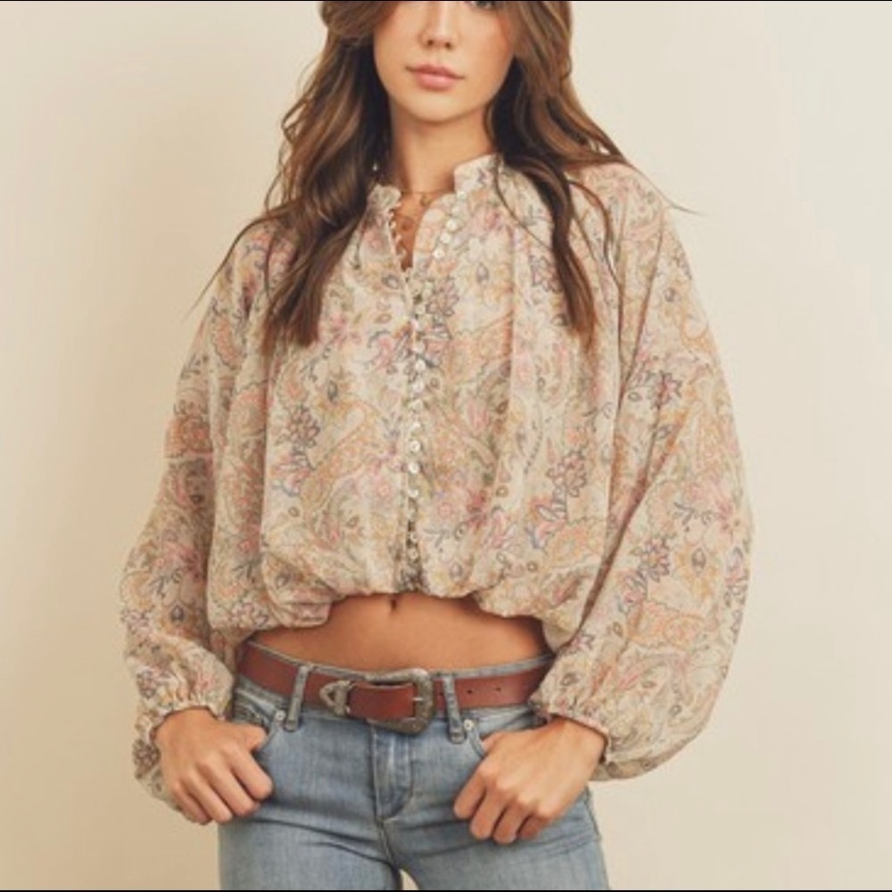 POET Paisley Print Balloon Sleeve Blouse - Picture 2 of 6